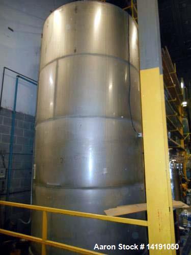 Used Eisenback 6,000 Gallon Stainless Steel Vertical Storage Tank. 304 stainless steel. Flat bottom, dished head, 6' 8" diameter x 24' straight side.