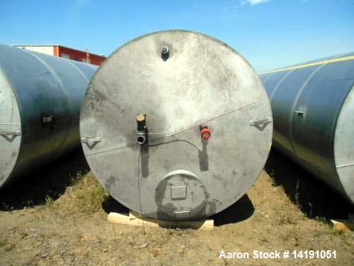 Used- Eisenback 6,000 Gallon Stainless Steel Vertical Storage Tank. 304 stainless steel. Flat bottom, dished head, 6' 8" dia...
