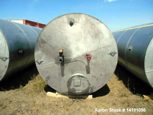 Used- Eisenback 6,000 Gallon Stainless Steel Vertical Storage Tank. 304 stainless steel. Flat bottom, dished head, 6' 8" Dia...