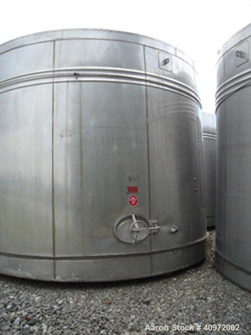 Used Ellet Tank, approximately 13,000 gallon, 304 stainless steel, vertical. 14'6" diameter x 10'6" straight side. Flat top and sloping bottom. 3 jacket rings located near the top of the tank for coo...