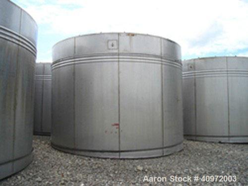 Used Ellet Tank, approximately 13,000 gallon, 304 stainless steel, vertical. 14'6" diameter x 10'6" straight side. Flat top and sloping bottom. 3 jacket rings located near the top of the tank for coo...