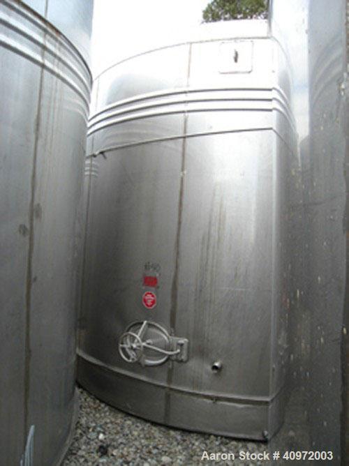 Used Ellet Tank, approximately 13,000 gallon, 304 stainless steel, vertical. 14'6" diameter x 10'6" straight side. Flat top and sloping bottom. 3 jacket rings located near the top of the tank for coo...