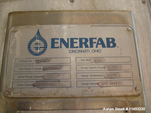 Used- 12,000 Gallon Enerfab Stainless Steel  Enerfab Storage Tank