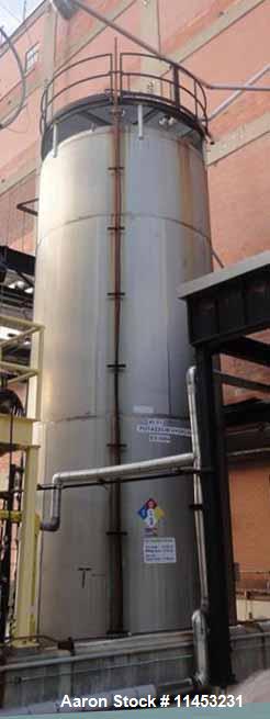 Used 25,000 Gallon Enerfab Storage Tank. 304L stainless steel construction. Approximately 12' diameter x 29'10" straight side, dome top, flat sloping bottom, rated 2 psig at 100 degree F internal, va...