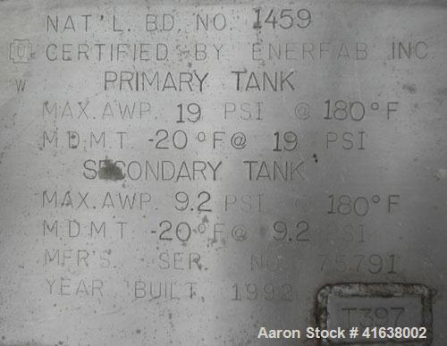 Used Enerfab Double Wall Pressure Tank, 5,000 Gallon, 304L Stainless Steel, Vertical. Inner shell 99’’ diameter x 131-5/8’’ straight side, dished top and bottom. Internal rated 19 psi, design vacuum ...