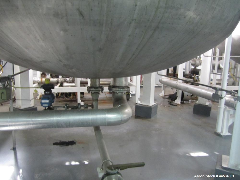 Used Enerfab Inc Vertical Tank, Approximately 7000 Gallons, Stainless Steel. Approximately 12 foot diameter x 6 foot straight side.  Dished heads. Internal rated 125 PSI at 100 Degrees F.  4 Steel le...