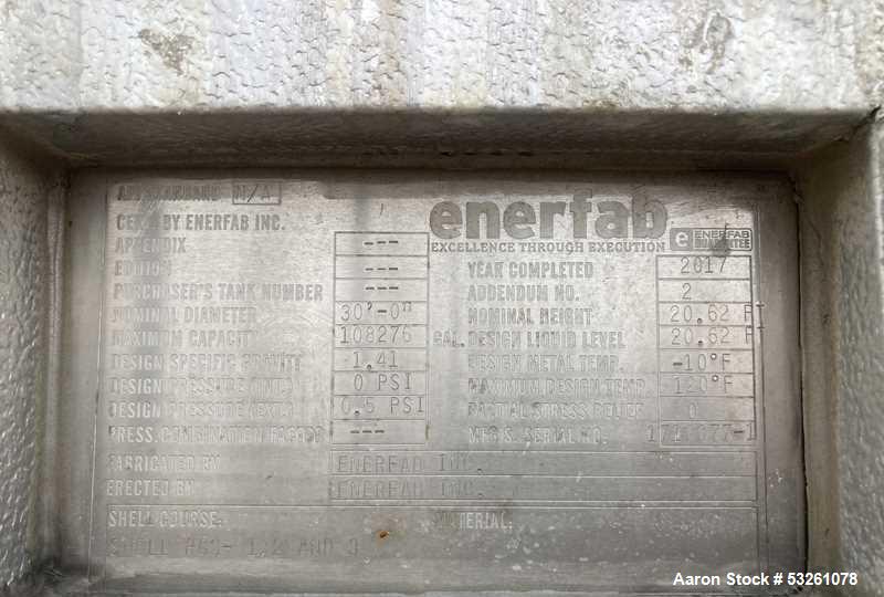 Used Enerfab 108,276 Gallon 316L Stainless Steel Storage Tank – V-1582