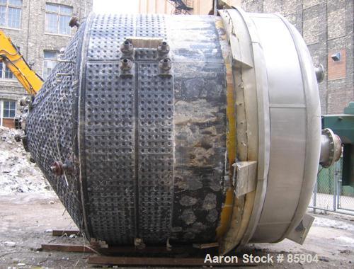 Used Bishopric Products Co (Enerfab Inc) 9000 Gallon Dimple Jacketed Mix Tank, 304 stainless steel. 12' diameter x 9'6" straight side. Dished top head, cone bottom. Dimple jacket is on bottom 1/2 of ...