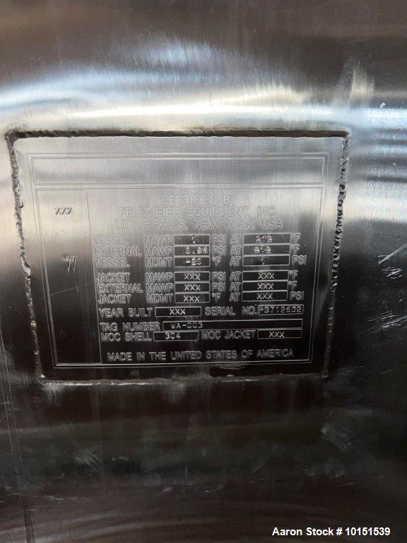 Used Feldmeier Stainless Steel Industrial Storage Tank. Approximately 15,000 Gallons