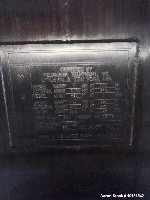 Used Approximately 15,000 Gallon capacity Feldmeier Equipment Stainless Steel Tank