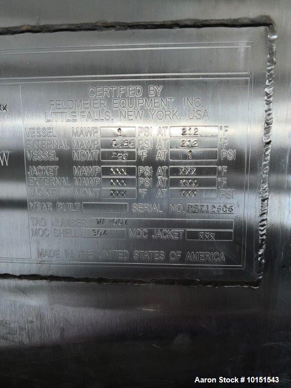 Used Feldmeier Equipment, Inc. 304 Stainless Steel Tank. 15000 gallon capacity