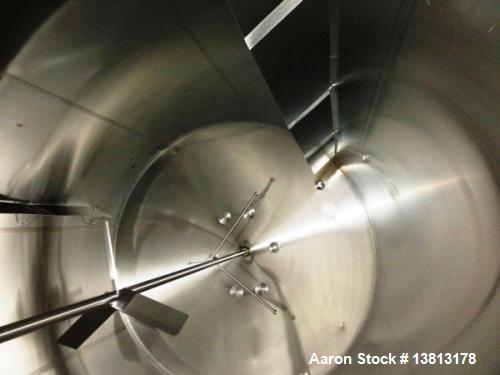 Used Feldmeier 16,300 Gallon Vertical Top Agitated Mixing Tank, Stainless Steel. 14'5" diameter x 17' straightwall x 23' overall height. Tank dims. 199" Strightwall x 158" Diameter sight glass. (8) S...