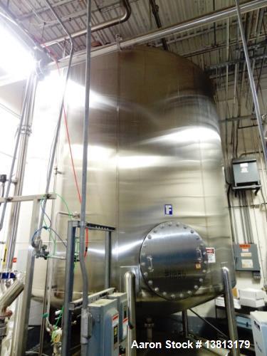 Used- Feldmeier 9,000 Gallon Vertical Storage Tank, Stainless Steel. Dish top and dish bottom with center 6" 150lb discharge...