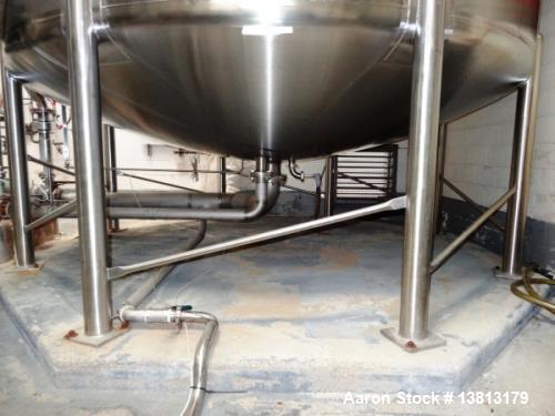 Used Feldmeier 9,000 Gallon Vertical Storage Tank, Stainless Steel. Dish top and dish bottom with center 6" 150lb discharge flange and adjacent 3" outlet. 8" 150 lb flange upper side inlet. Bottom si...