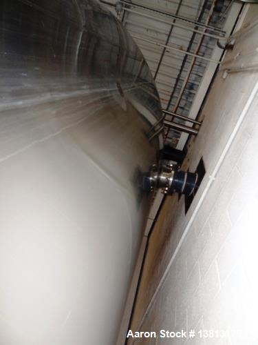 Used Feldmeier 9,000 Gallon Vertical Storage Tank, Stainless Steel. Dish top and dish bottom with center 6" 150lb discharge flange and adjacent 3" outlet. 8" 150 lb flange upper side inlet. Bottom si...