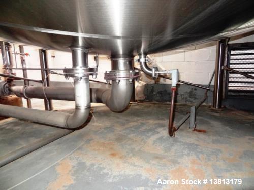 Used Feldmeier 9,000 Gallon Vertical Storage Tank, Stainless Steel. Dish top and dish bottom with center 6" 150lb discharge flange and adjacent 3" outlet. 8" 150 lb flange upper side inlet. Bottom si...