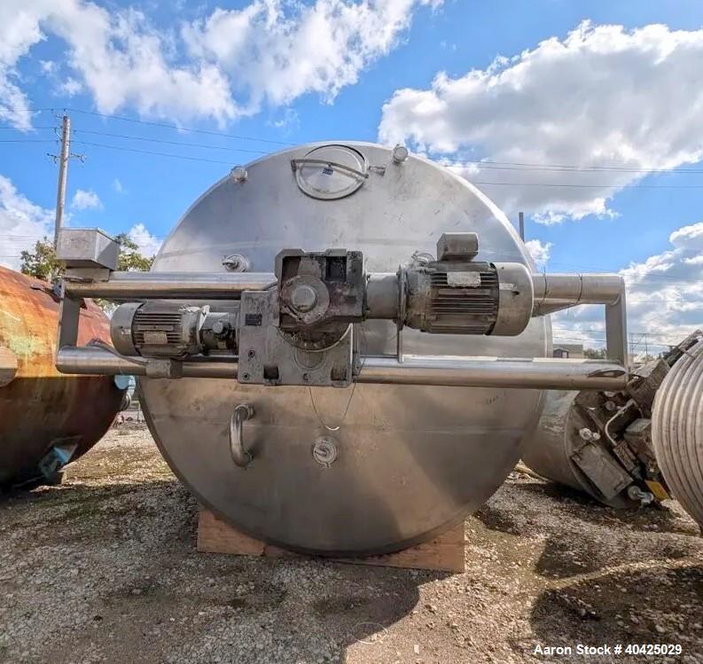 Used Feldmeier 10,000 Gallon Twin Motion Kettle. 316 stainless steel construction. Approximately 152" inner diameter x 132" straight side, dish top, cone bottom, Atmospheric internal, jacketed 84" of...