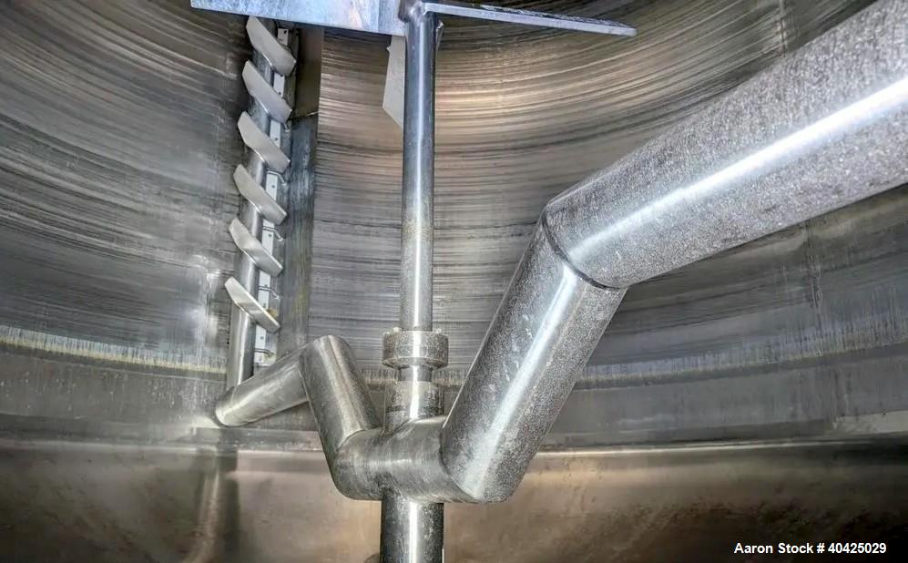Used Feldmeier 10,000 Gallon Twin Motion Kettle. 316 stainless steel construction. Approximately 152" inner diameter x 132" straight side, dish top, cone bottom, Atmospheric internal, jacketed 84" of...
