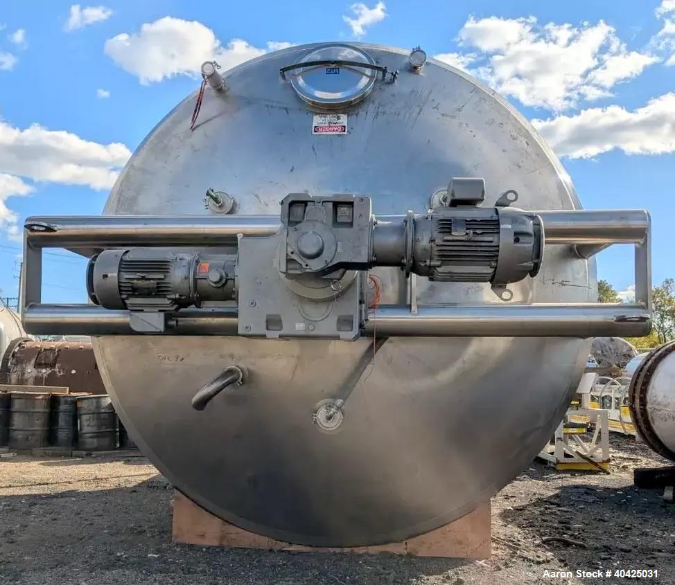 Used 10,000 Gallon Feldmeier Twin Motion Kettle. 316 stainless steel construction. approximately 152" inner diameter x 132" straight side, dish top, cone bottom, Atmospheric internal, jacketed 84" of...