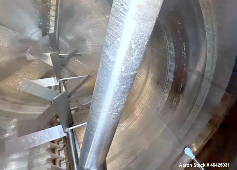 Used 10,000 Gallon Feldmeier Twin Motion Kettle. 316 stainless steel construction. approximately 152" inner diameter x 132" straight side, dish top, cone bottom, Atmospheric internal, jacketed 84" of...