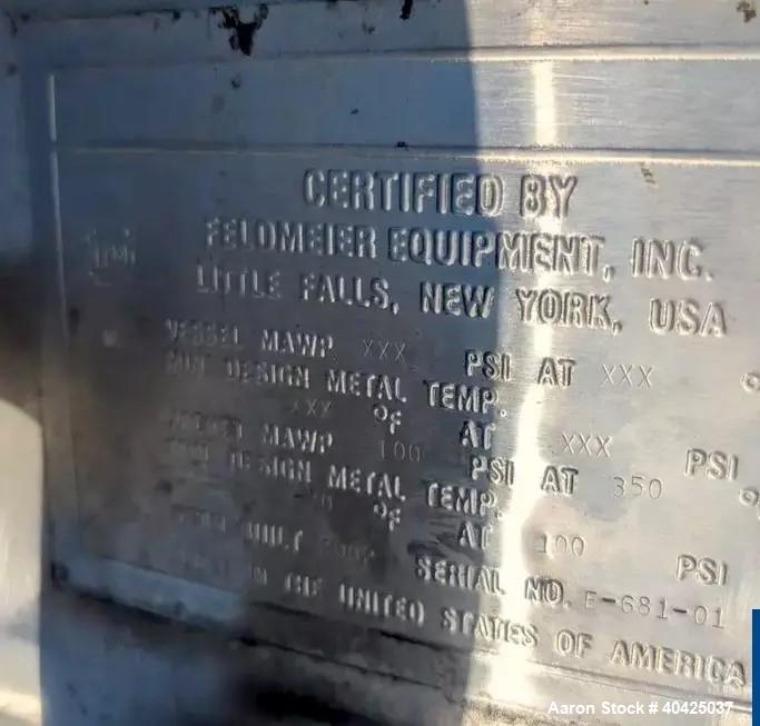 Used 10,000 Gallon Feldmeier Stainless Steel Storage Tank – Jacketed, Vertical