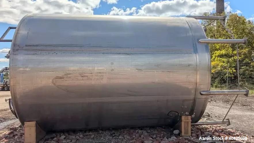 Used Feldmeier 12,000 Gallon Storage Tank. 316 stainless steel construction. Approximately 136" inner diameter x 180"straight side, dish top and bottom, 20" top manway, 3" center bottom outlet. Mount...