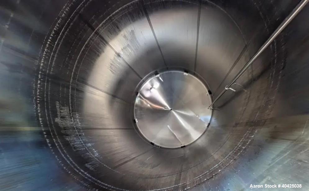 Used Feldmeier 12,000 Gallon Storage Tank. 316 stainless steel construction. Approximately 136" inner diameter x 180"straight side, dish top and bottom, 20" top manway, 3" center bottom outlet. Mount...