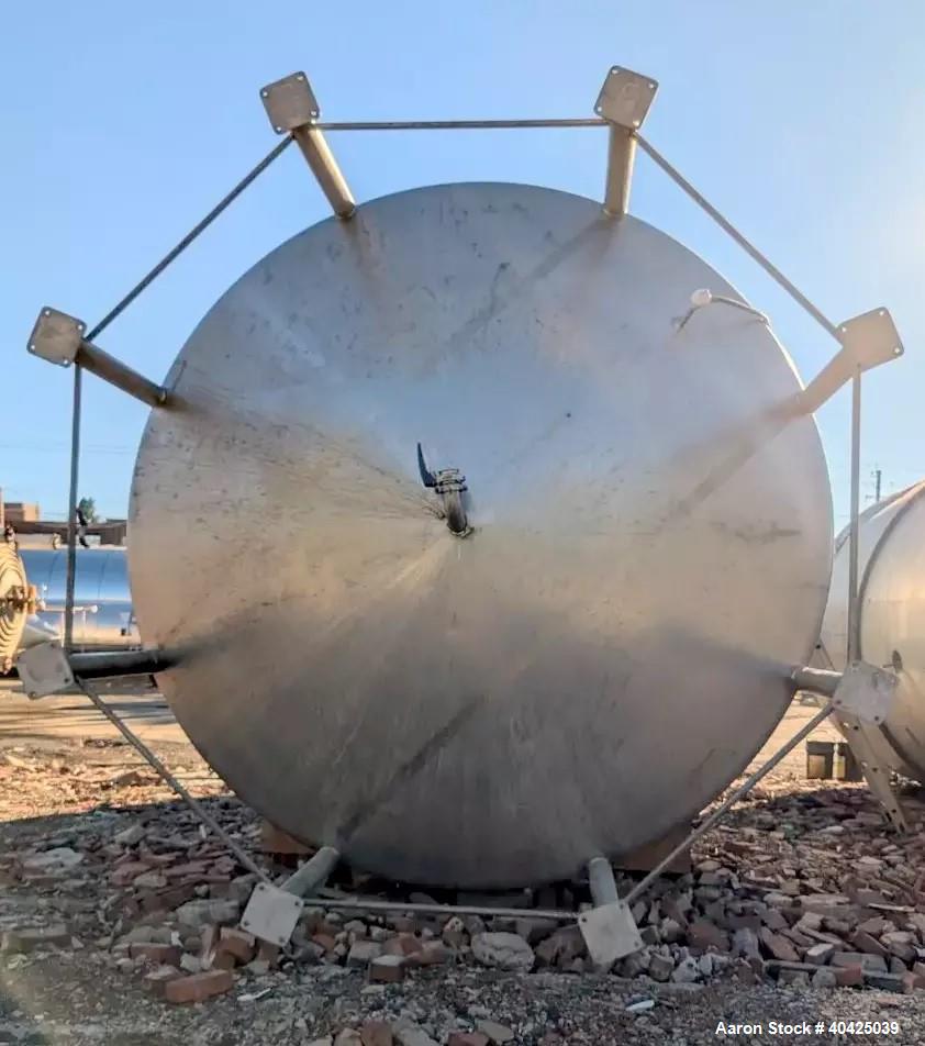 Used Feldmeier 12,000 Gallon Storage Tank. 316 stainless steel construction. Approximately 136" inner diameter x 180"straight side, dish top and bottom, 20" top manway, 3" center bottom outlet. Mount...