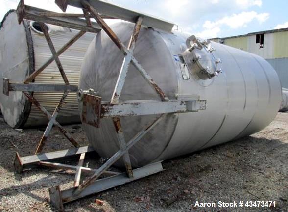 Used Feldmeier Pressure Tank, 8000 Gallon, 304 Stainless Steel, Vertical. 108” Diameter x 192” straight side, dished top & bottom. Internal rated 15/-1.5 psi at +120/-60 degrees F. Openings top 20" m...