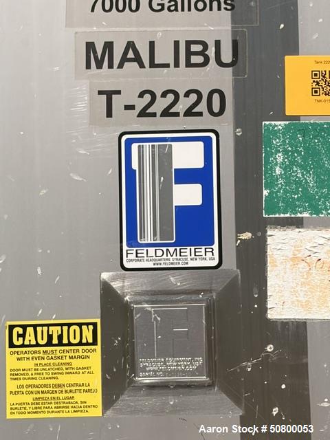 Used Feldmeier 7,000 Gallon Stainless Steel Storage Tank – Single Wall Flat Bottom Process Vessel