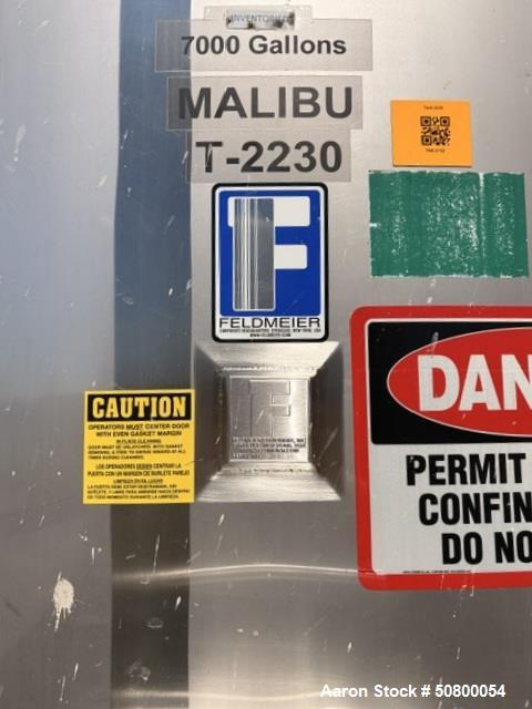 Feldmeier 7,000 Gallon Stainless Steel Process Tank for Bulk Liquid Storage