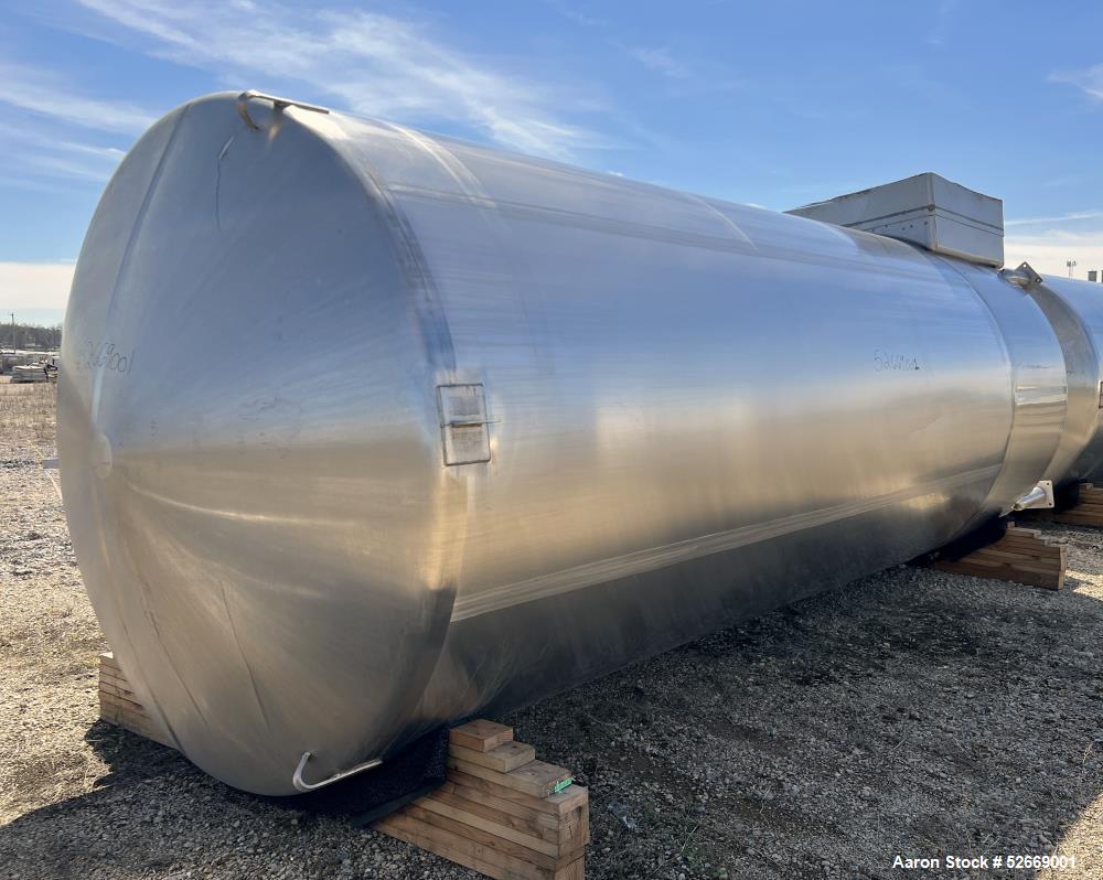 Used Feldmeier Single Wall Tank, 6,000 Gallon, 304 Stainless Steel, Vertical.  Approximate 90" diameter x 228" straight side. Dished top, sloped bottom (3/4" per foot pitch). Alcove with 16" x 20" ma...