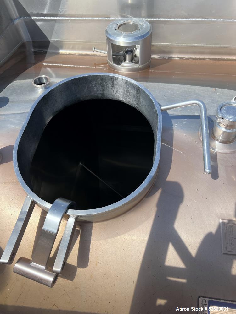 Used Feldmeier Single Wall Tank, 6,000 Gallon, 304 Stainless Steel, Vertical.  Approximate 90" diameter x 228" straight side. Dished top, sloped bottom (3/4" per foot pitch). Alcove with 16" x 20" ma...