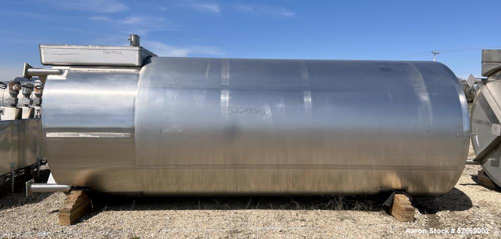 Used Feldmeier Single Wall Tank, 6,000 Gallon, 304 Stainless Steel, Vertical.  Approximate 90" diameter x 228" straight side. Dished top, sloped bottom (3/4" per foot pitch). Alcove with 16" x 20" ma...