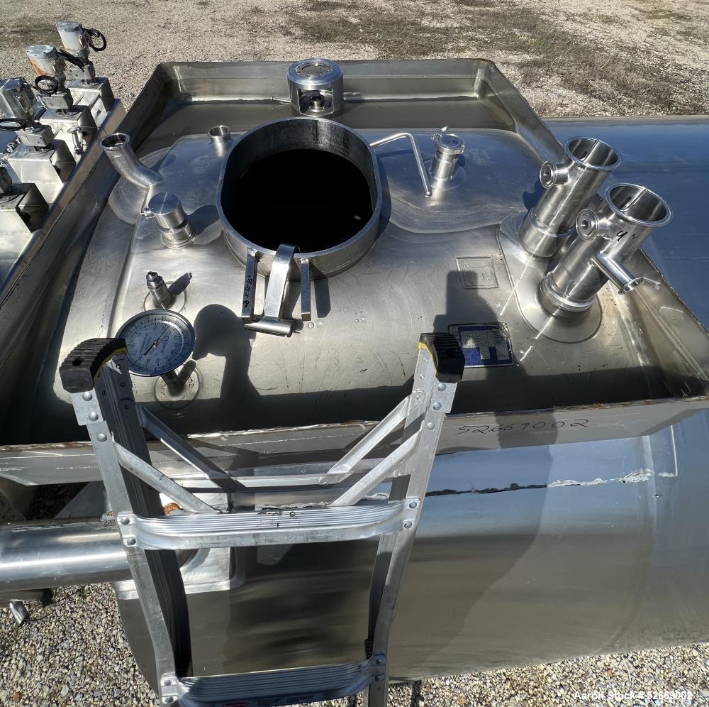 Used Feldmeier Single Wall Tank, 6,000 Gallon, 304 Stainless Steel, Vertical.  Approximate 90" diameter x 228" straight side. Dished top, sloped bottom (3/4" per foot pitch). Alcove with 16" x 20" ma...