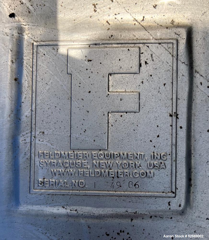 Used Feldmeier Single Wall Tank, 6,000 Gallon, 304 Stainless Steel, Vertical.  Approximate 90" diameter x 228" straight side. Dished top, sloped bottom (3/4" per foot pitch). Alcove with 16" x 20" ma...