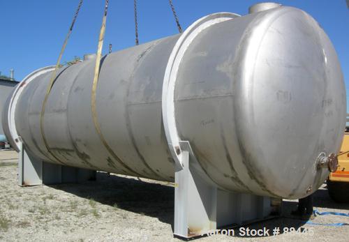 USED: Fesco tank, 20,000 gallon, 304 stainless steel, horizontal. Approximate 120" diameter x 384" straight side. Dished heads. Internal rated 0 psi at 180 deg F. Openings: top (1) 24" manway with co...