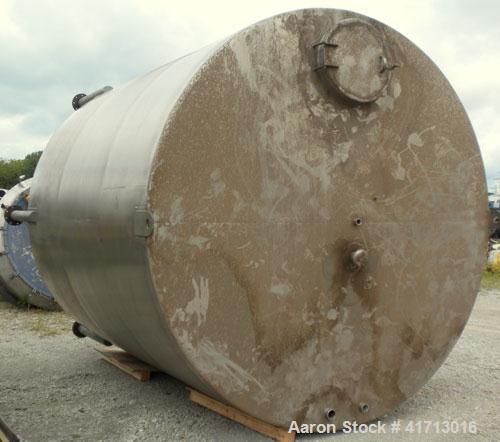 Used Filpaco Industries Tank, Approximate 6,000 Gallon, 304 Stainless Steel, Vertical.  Approximate 114" diameter x 132" straight side, slight cone top, slight dish bottom.  Top openings:  20" manway...