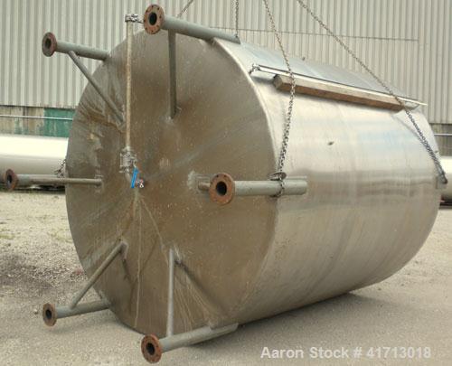 Used Filpaco Industries Tank, 6,000 Gallon, 304 Stainless Steel, Vertical.  Approximate 114" diameter x 132" straight side, slight cone top, slight dish bottom. Top openings:  20" manway with cover, ...