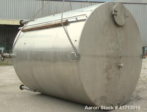 Used Filpaco Industries Tank, 6,000 Gallon, 304 Stainless Steel, Vertical.  Approximate 114" diameter x 132" straight side, slight cone top, slight dish bottom. Top openings:  20" manway with cover, ...