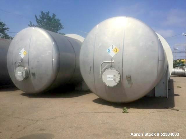 Used- HUB Technologies 55,500 Gallon Horizontal Pressure Tank. 316L stainless steel, dished heads, tank on (2) saddles, end ...