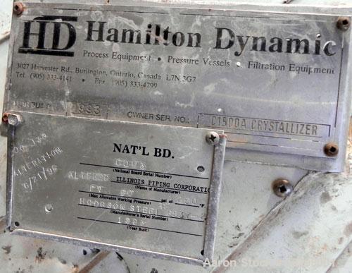 Used Hamilton Dynamic Crystallizer Pressure Tank, 5,300 Gallon, 304L Stainless Steel, Vertical. 96” Diameter x 156” straight side, 2:1 elliptical top and bottom. Internal rated Full Vacuum & 60 psi a...