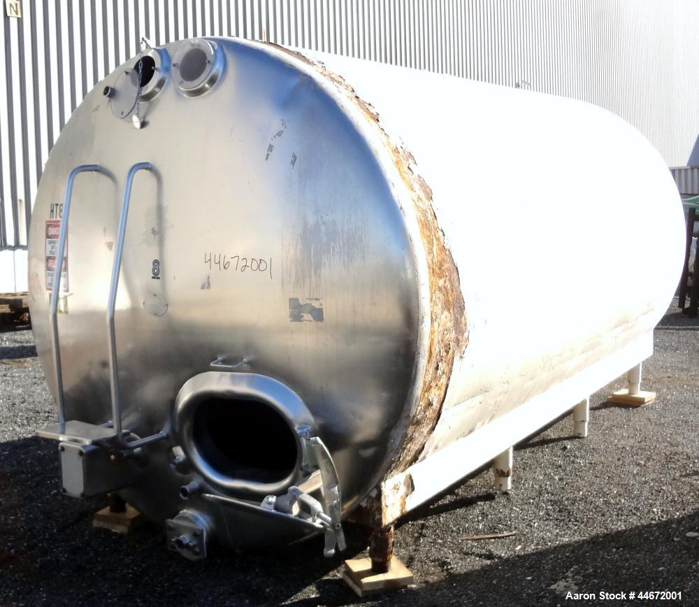 Used Heil Company Storage Tank, 5000 Gallon, 304 Stainless Steel, Horizontal. Approximately 92" diameter x 168" straight side, dished heads. Insulated with carbon steel sheathing. Side entering agita...