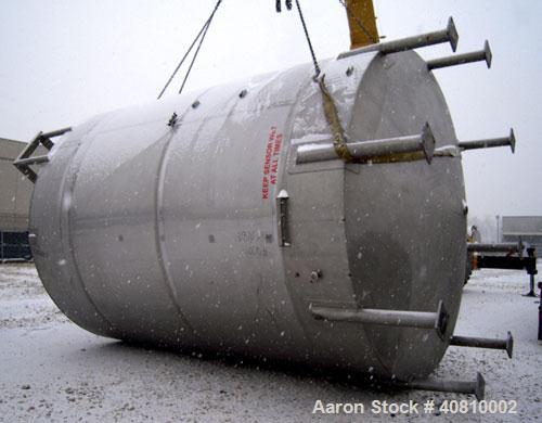 Used Highland Equipment Limited Tank, 11,887 Gallon, 304 Stainless Steel, Vertical.  132" diameter x 180" straight side, coned top and bottom.  Fixed stainless steel agitator bridge with a top enteri...