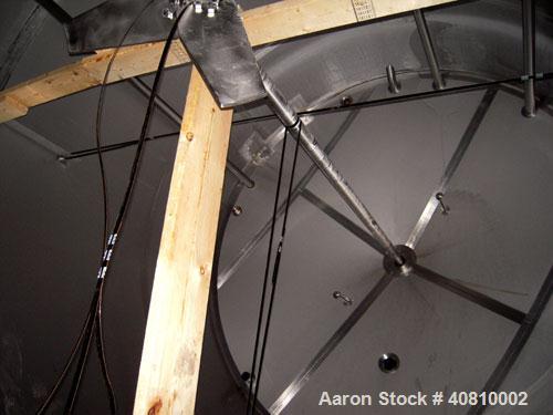 Used Highland Equipment Limited Tank, 11,887 Gallon, 304 Stainless Steel, Vertical.  132" diameter x 180" straight side, coned top and bottom.  Fixed stainless steel agitator bridge with a top enteri...