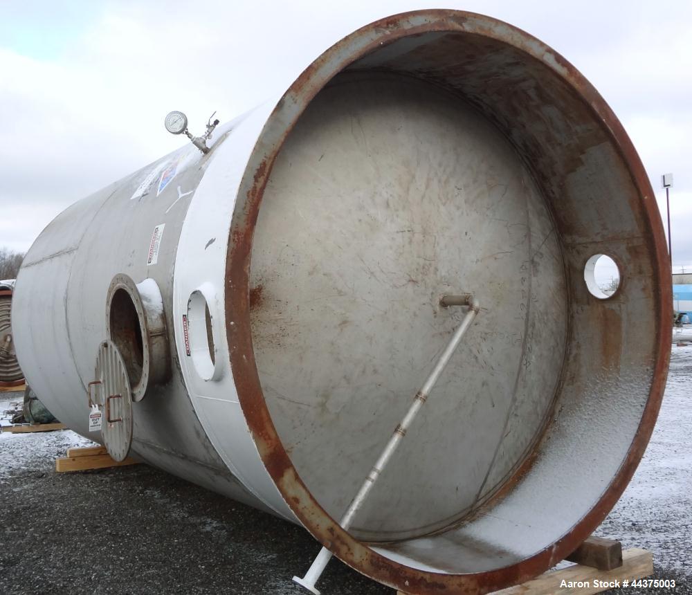 Used Imperial Steel Tank, 10,000 Gallon, 304 Stainless Steel, Vertical. 120" Diameter x 192" straight side, dished top and bottom. Openings top (2) 2", 3", 4", approximate 18" man way with cover. 23"...