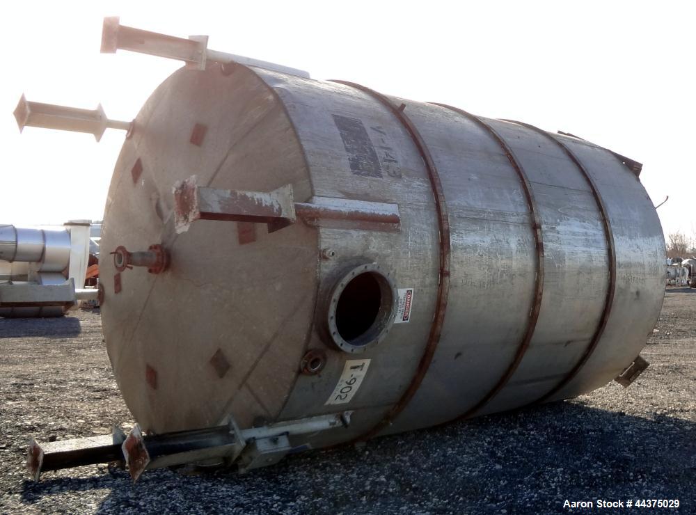 Used Imperial Steel Tank, 10,300 Gallon, 304 Stainless Steel, Vertical. Approximate 126" diameter x 192" straight side, flat welded top, dished bottom. Fixed carbon steel agitator bridge with a top e...