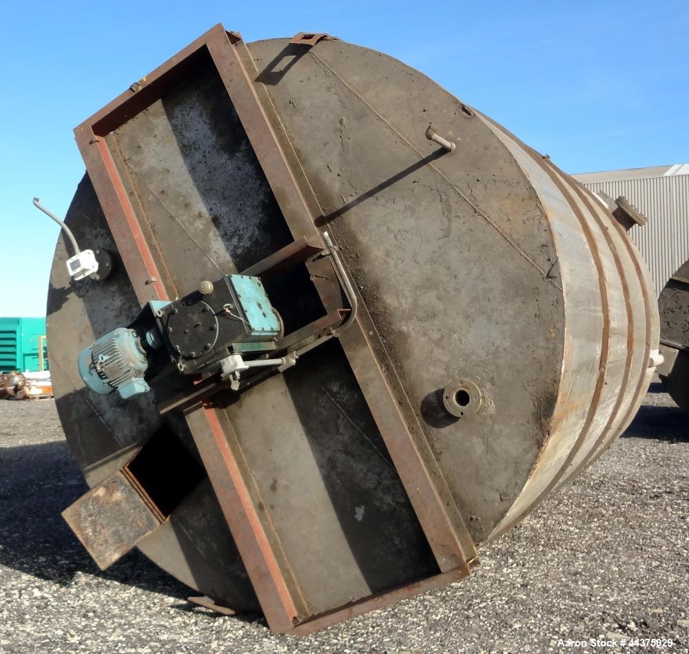 Used Imperial Steel Tank, 10,300 Gallon, 304 Stainless Steel, Vertical. Approximate 126" diameter x 192" straight side, flat welded top, dished bottom. Fixed carbon steel agitator bridge with a top e...
