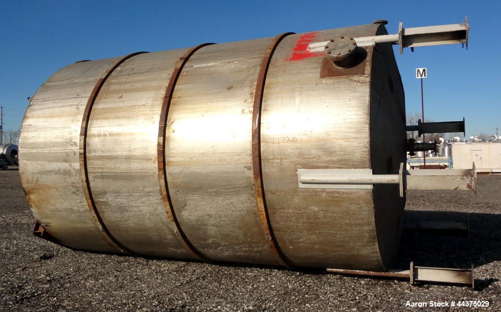 Used Imperial Steel Tank, 10,300 Gallon, 304 Stainless Steel, Vertical. Approximate 126" diameter x 192" straight side, flat welded top, dished bottom. Fixed carbon steel agitator bridge with a top e...