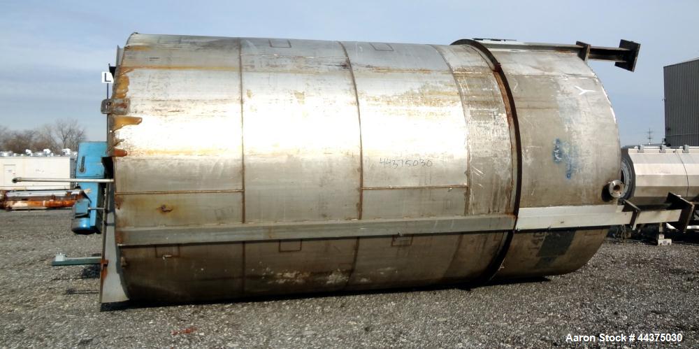Used Imperial Steel Tank, 10,000 Gallon, 304 Stainless Steel, Vertical. Approximate 120" diameter x 204" straight side, flat welded top, coned bottom. Fixed carbon steel agitator bridge with a top en...